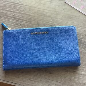 EUC Burberry Constantine Continental Wallet (patent leather) in blue azure